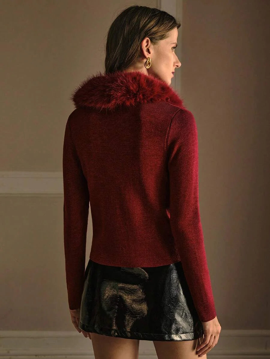 PREMIUM FUZZY COLLAR BUTTON UP CARDIGAN