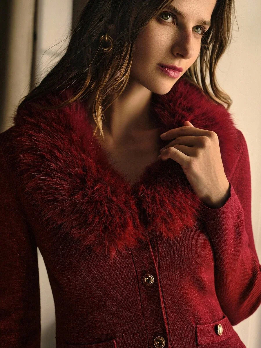 PREMIUM FUZZY COLLAR BUTTON UP CARDIGAN