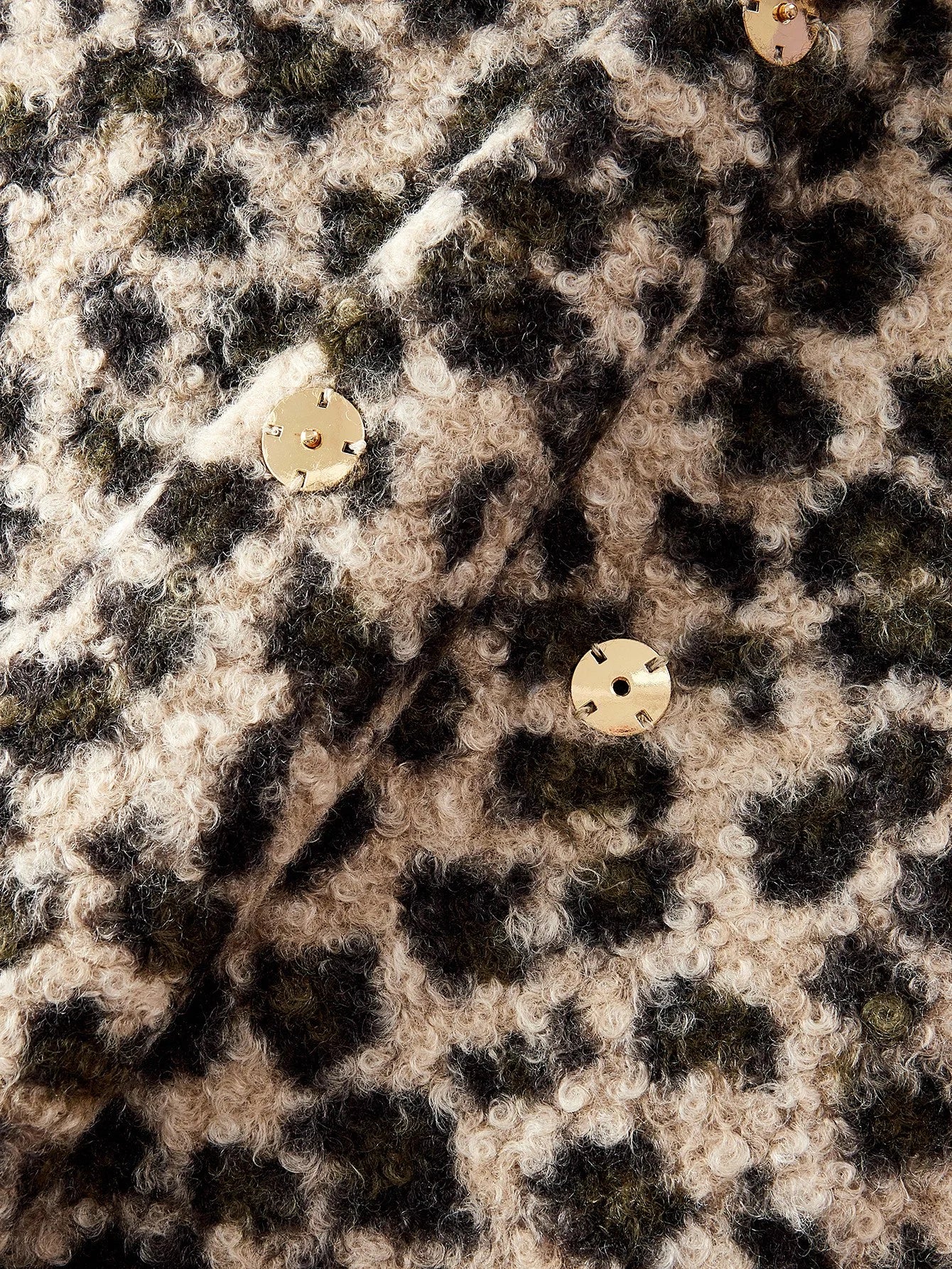 PREMIUM FUZZY LEOPARD PATTERN LAPEL COLLAR DOUBLE BREASTED PLACKET OVERCOAT