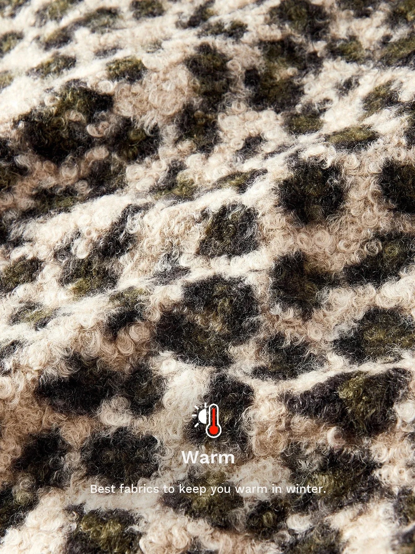 PREMIUM FUZZY LEOPARD PATTERN LAPEL COLLAR DOUBLE BREASTED PLACKET OVERCOAT