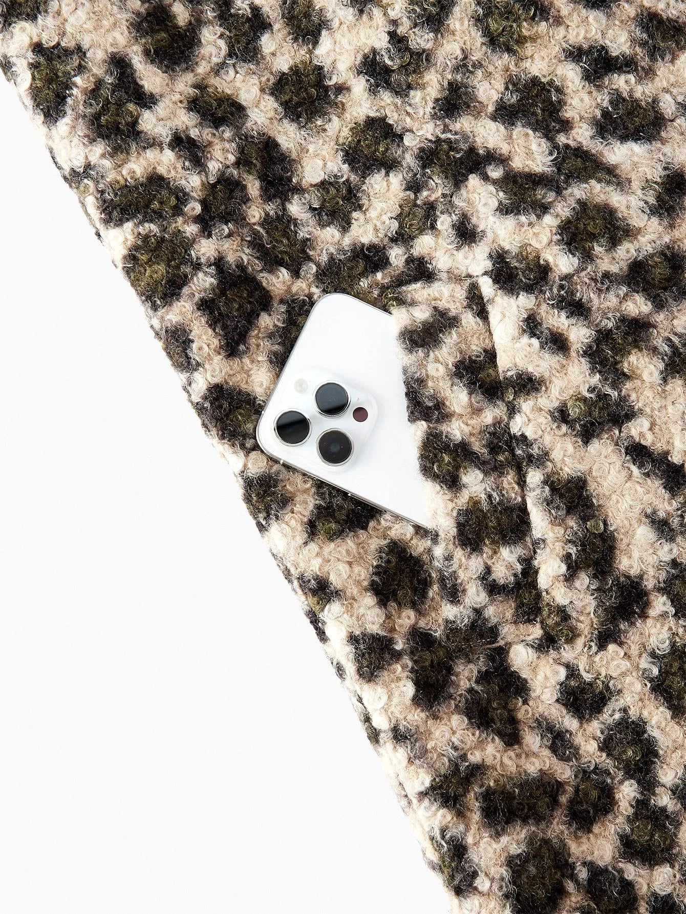 PREMIUM FUZZY LEOPARD PATTERN LAPEL COLLAR DOUBLE BREASTED PLACKET OVERCOAT