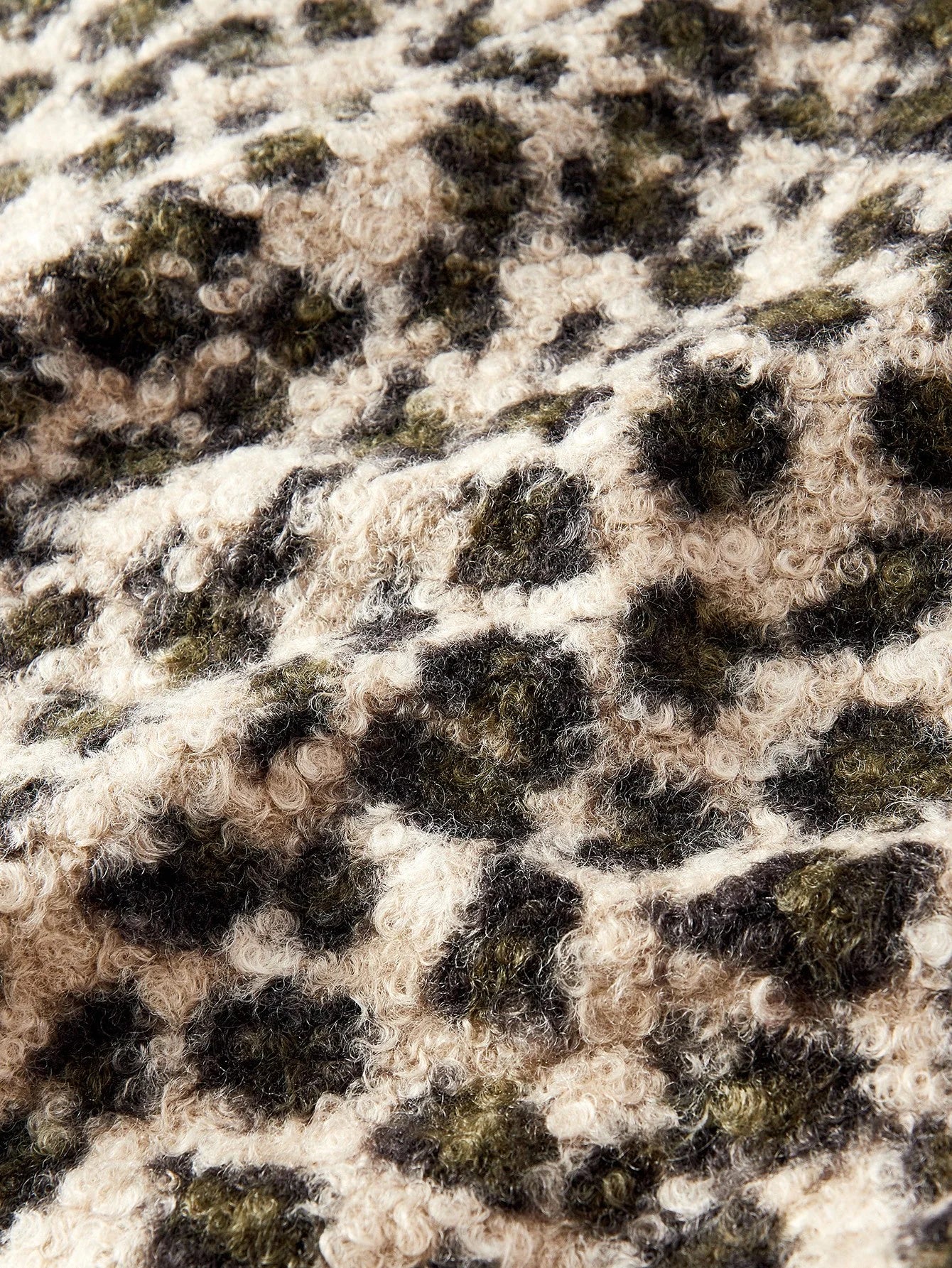 PREMIUM FUZZY LEOPARD PATTERN LAPEL COLLAR DOUBLE BREASTED PLACKET OVERCOAT