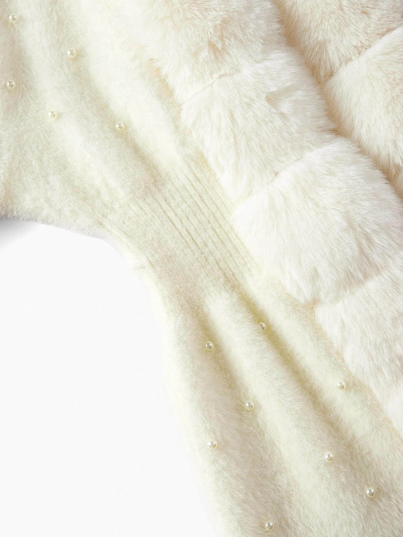 PREMIUM FUZZY PANEL GIGOT SLEEVE FAUX PEARLS CARDIGAN