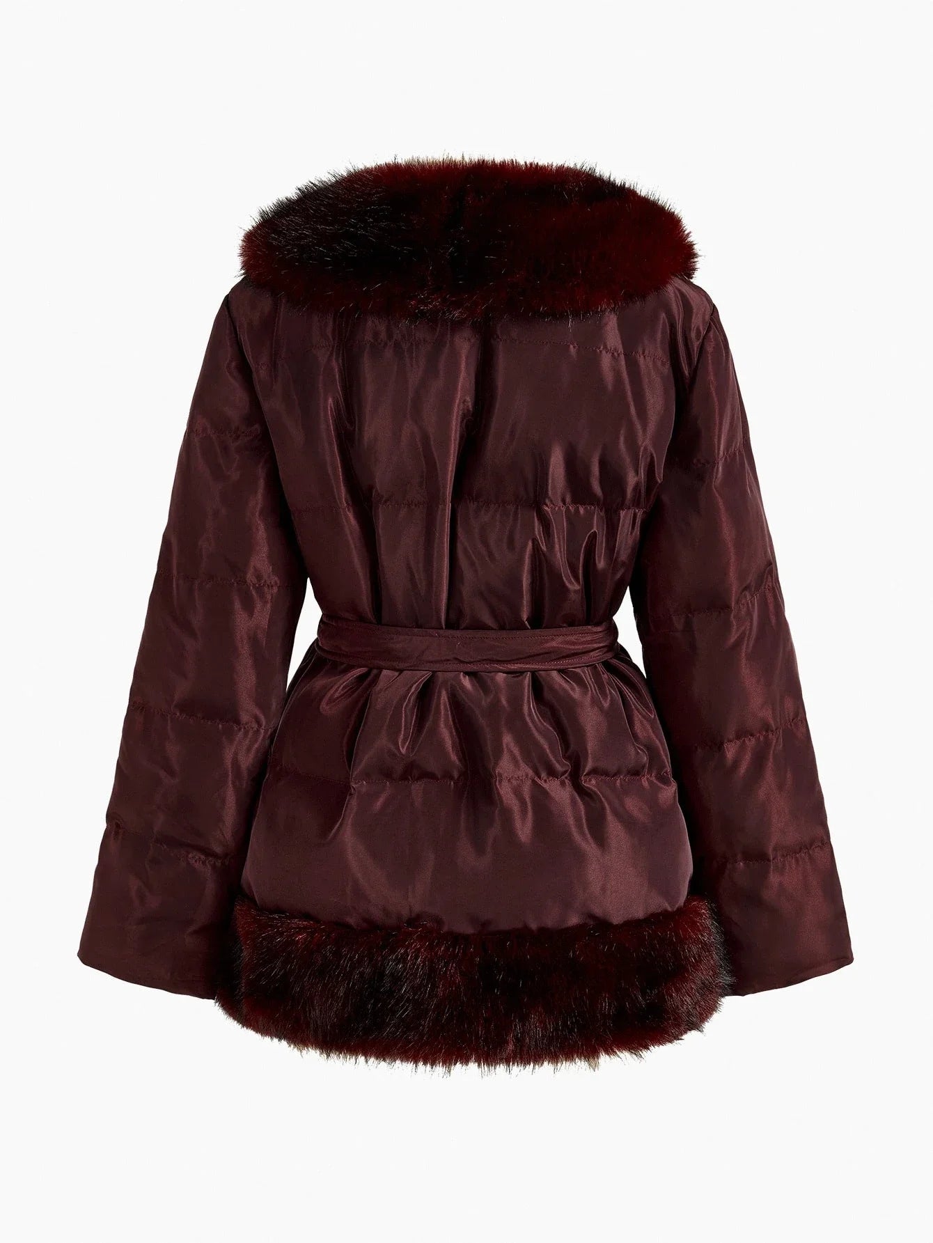 PREMIUM FUZZY PANEL SLANT POCKET BELTED WINTER COAT