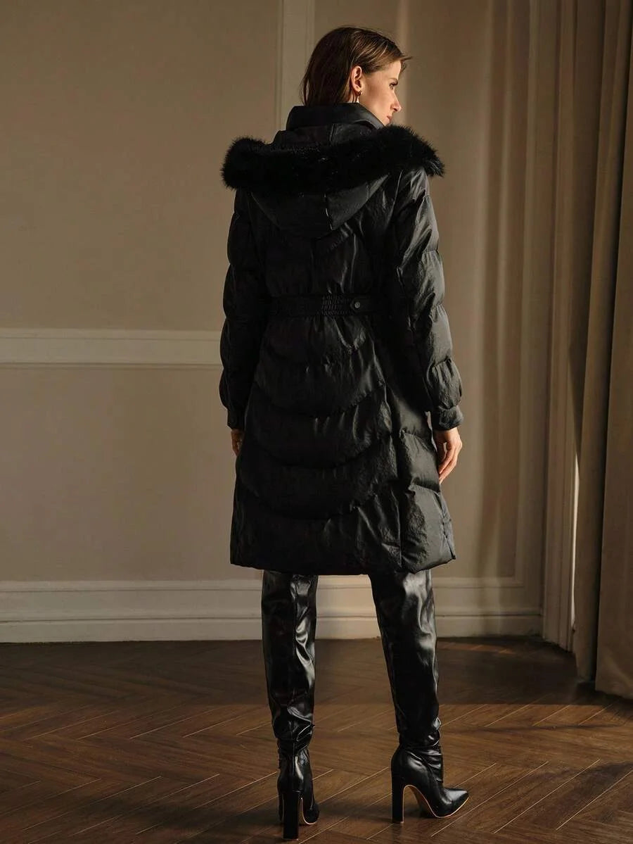 PREMIUM FUZZY TRIM HOODED WINTER COAT