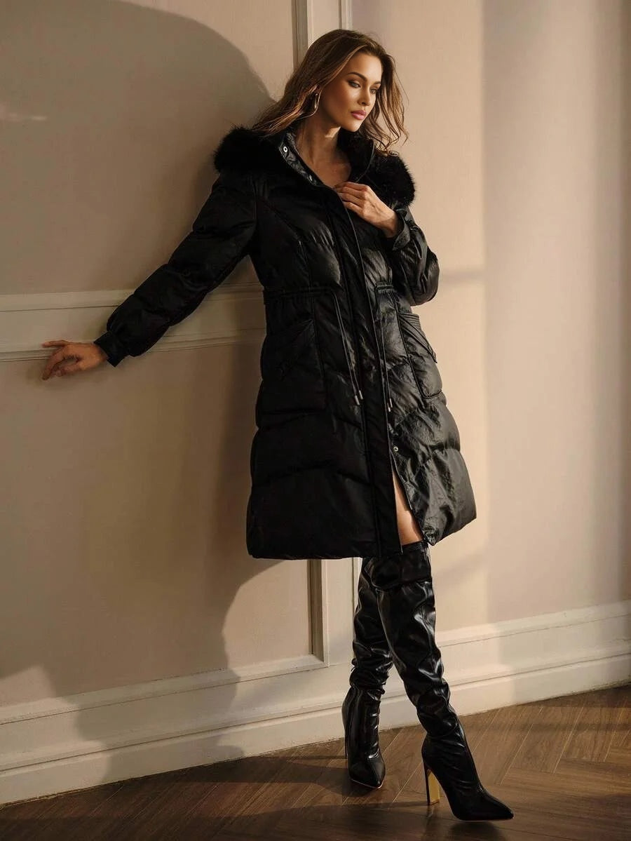 PREMIUM FUZZY TRIM HOODED WINTER COAT