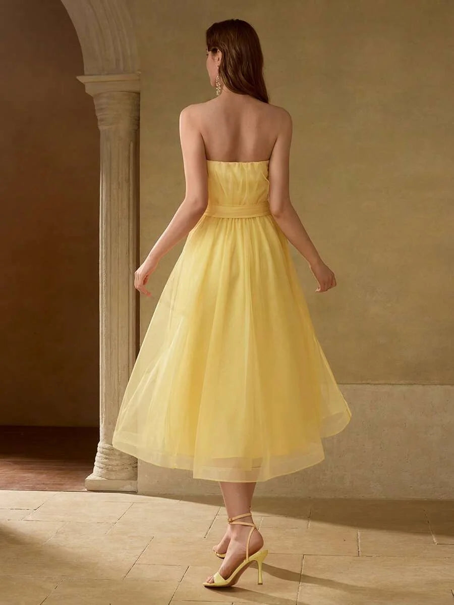 PREMIUM GATHERED FLOWY COCKTAIL DRESS