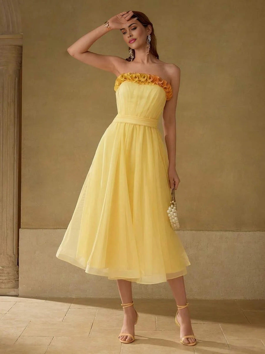 PREMIUM GATHERED FLOWY COCKTAIL DRESS