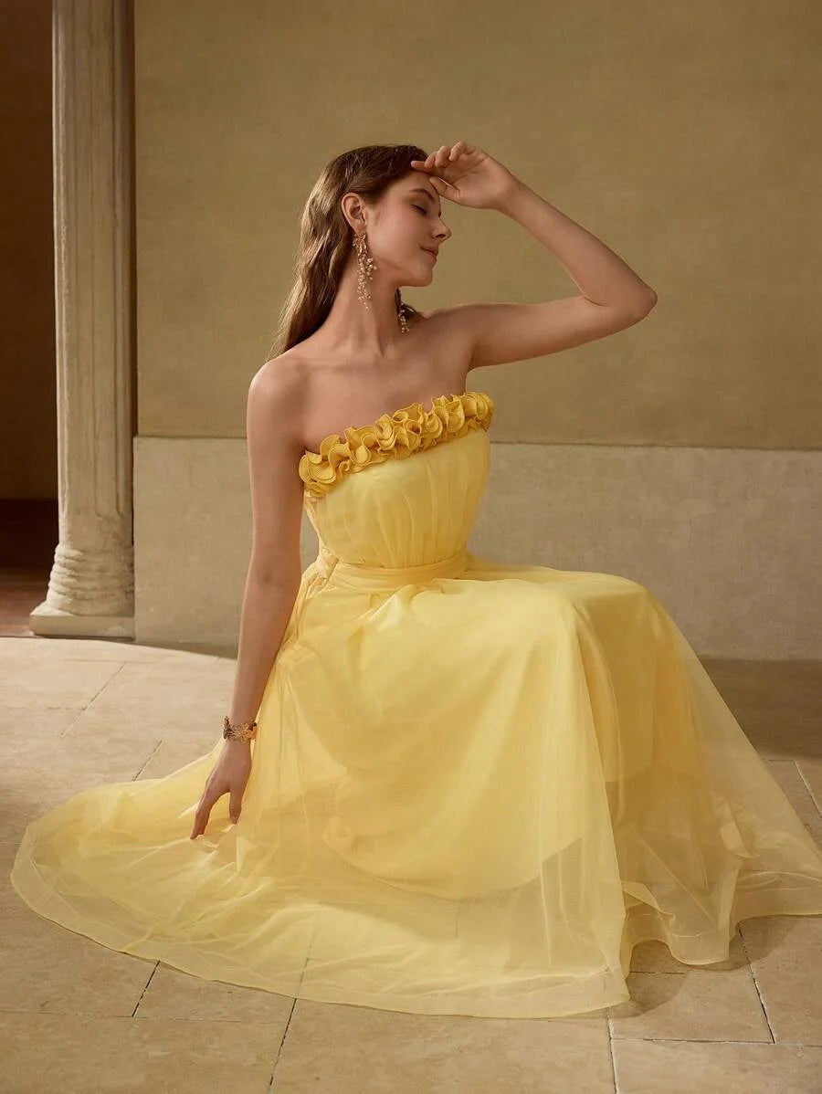 PREMIUM GATHERED FLOWY COCKTAIL DRESS