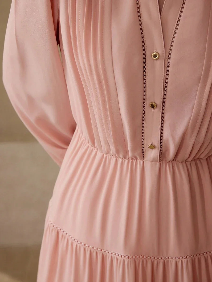 PREMIUM GATHERED NOTCHED V NECK DRESS