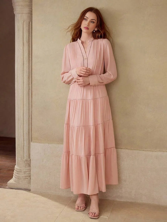 PREMIUM GATHERED NOTCHED V NECK DRESS