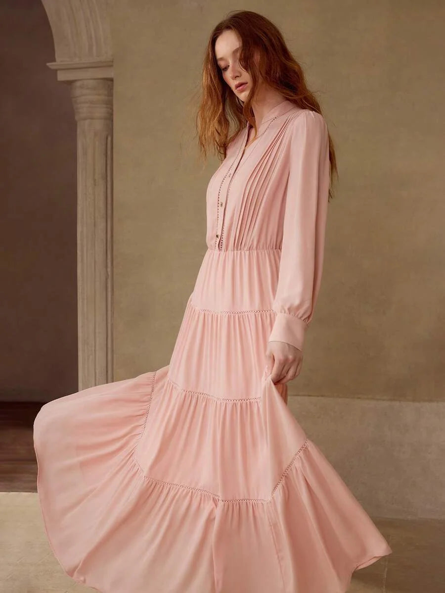 PREMIUM GATHERED NOTCHED V NECK DRESS