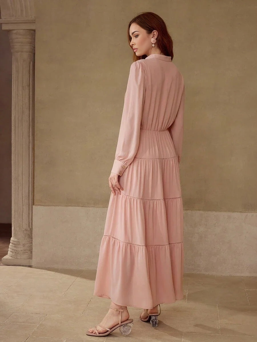 PREMIUM GATHERED NOTCHED V NECK DRESS