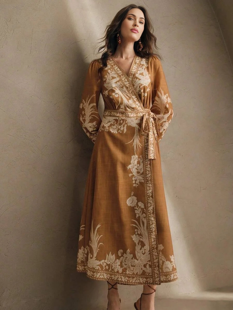 PREMIUM GATHERED NOTCHED V NECK DRESS