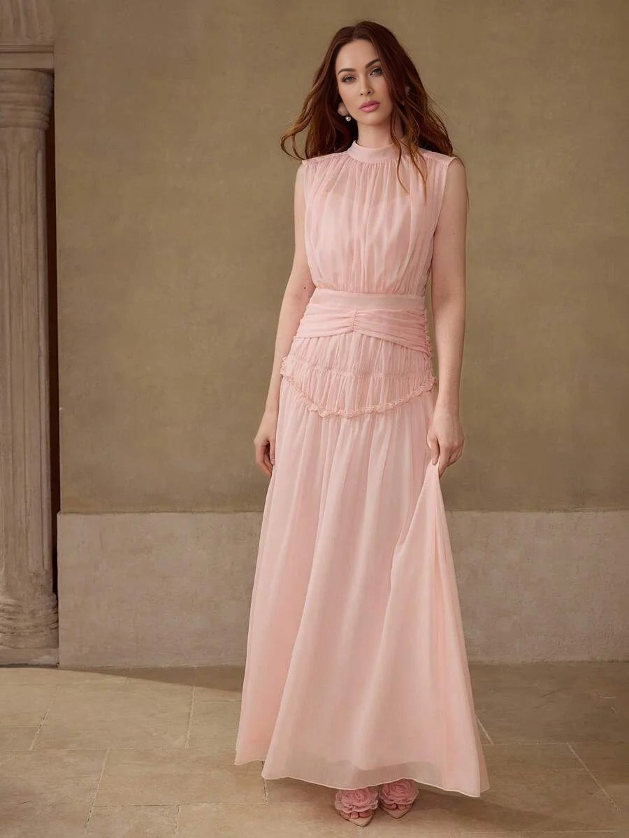 PREMIUM GATHERED ZIPPER SLEEVELESS DRESS