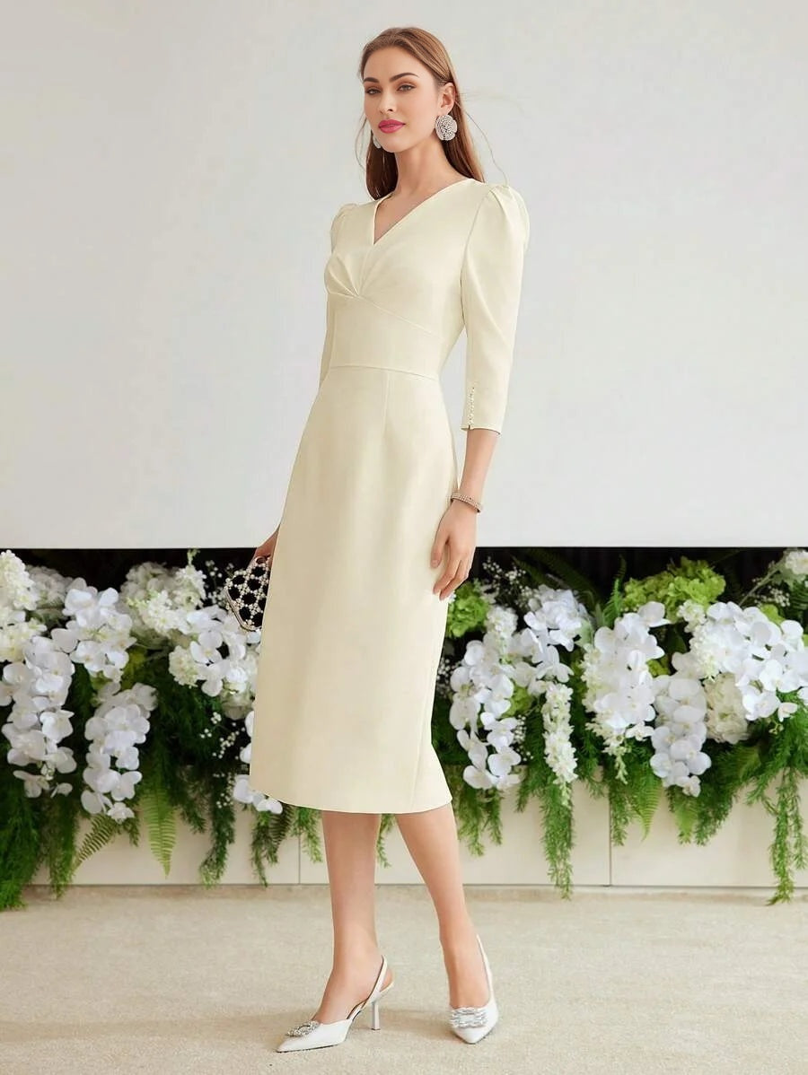 PREMIUM GATHERED ZIPPER SPLIT DRESS