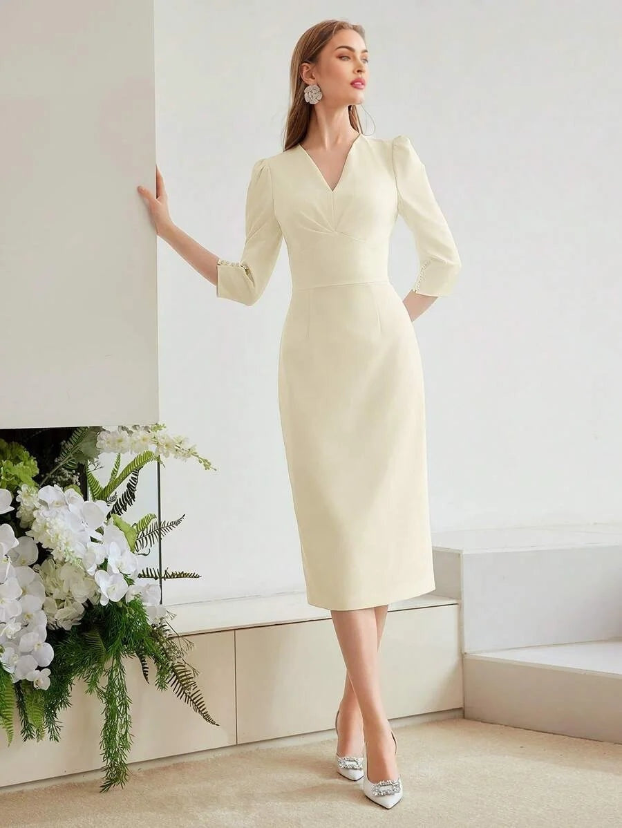 PREMIUM GATHERED ZIPPER SPLIT DRESS