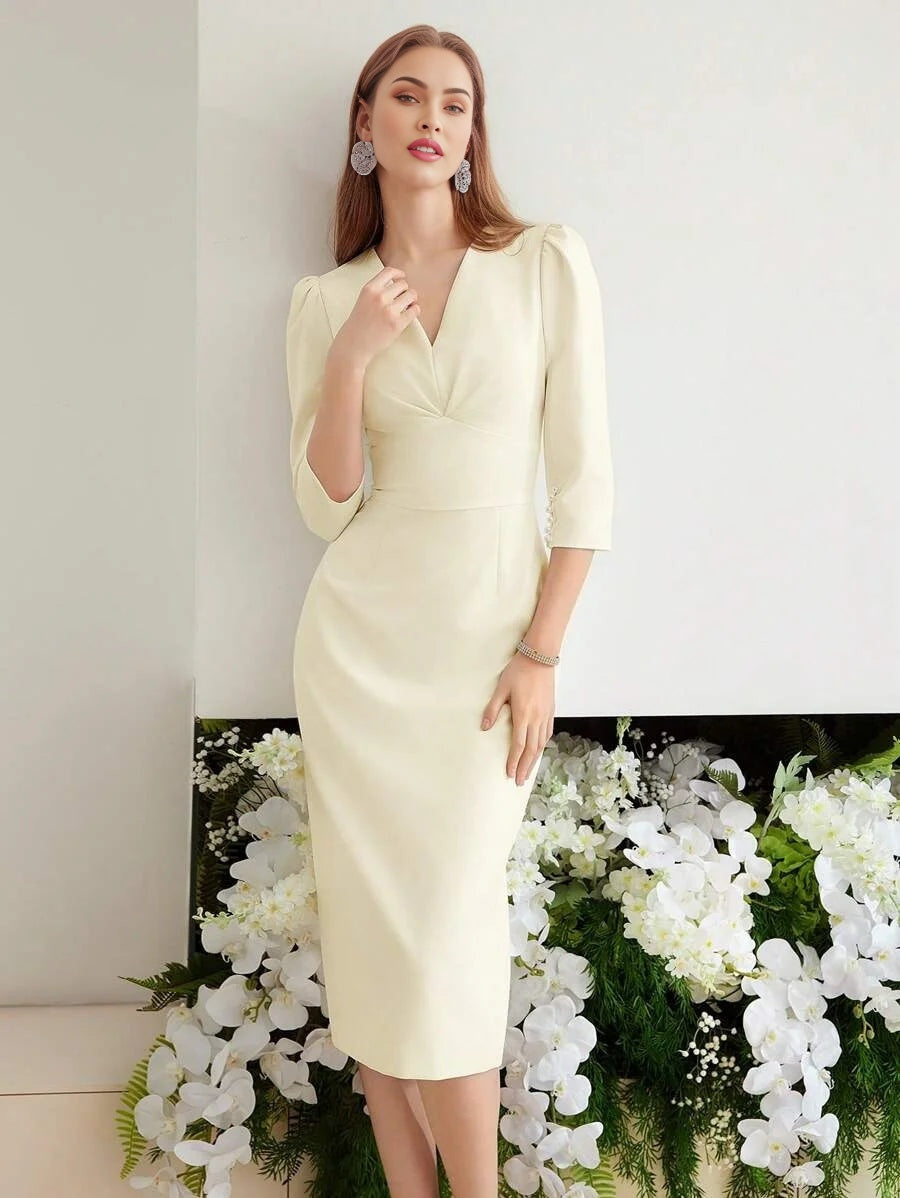 PREMIUM GATHERED ZIPPER SPLIT DRESS