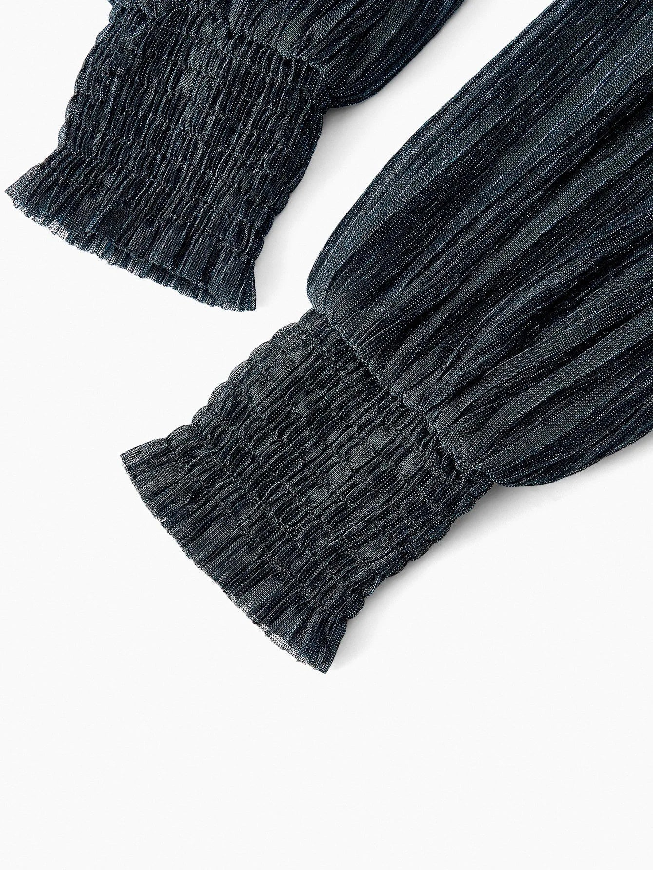 PREMIUM GLITTER SOLID SURPLICE NECK LANTERN SLEEVE SHIRRED WAIST TIERED HEM DRESS