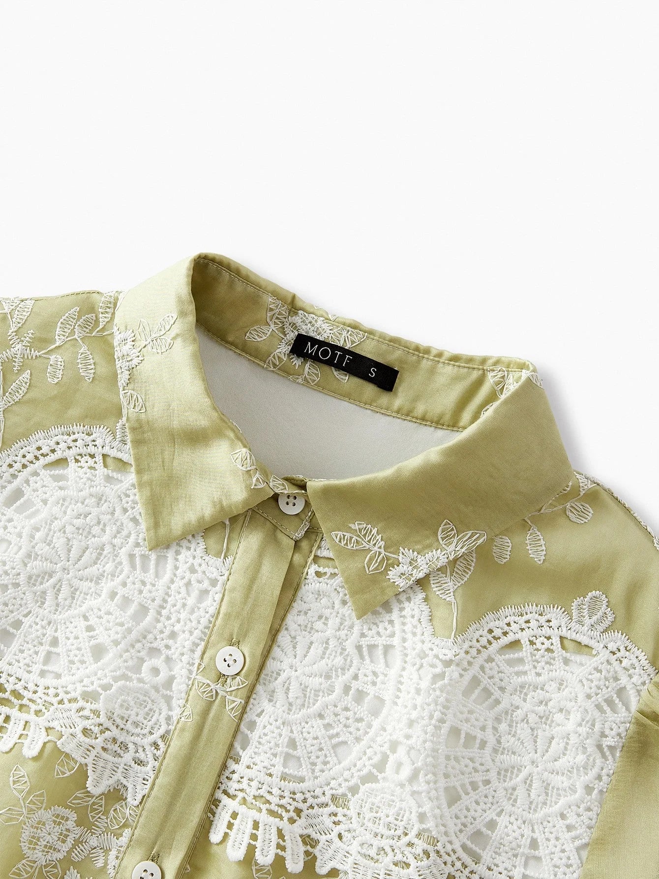 PREMIUM GREEN COLOR BLOCK HOLLOW OUT EMBROIDERED LACE PATCHWORK ELEGANT CASUAL VACATION EVERYDAY