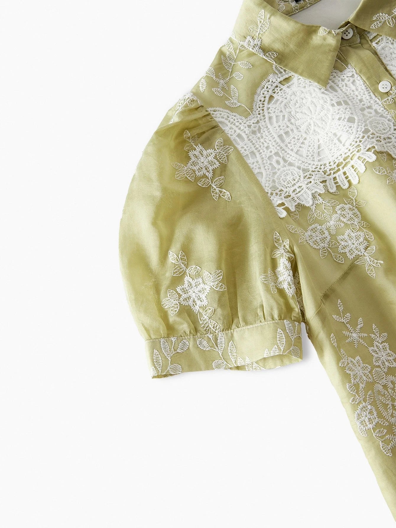 PREMIUM GREEN COLOR BLOCK HOLLOW OUT EMBROIDERED LACE PATCHWORK ELEGANT CASUAL VACATION EVERYDAY