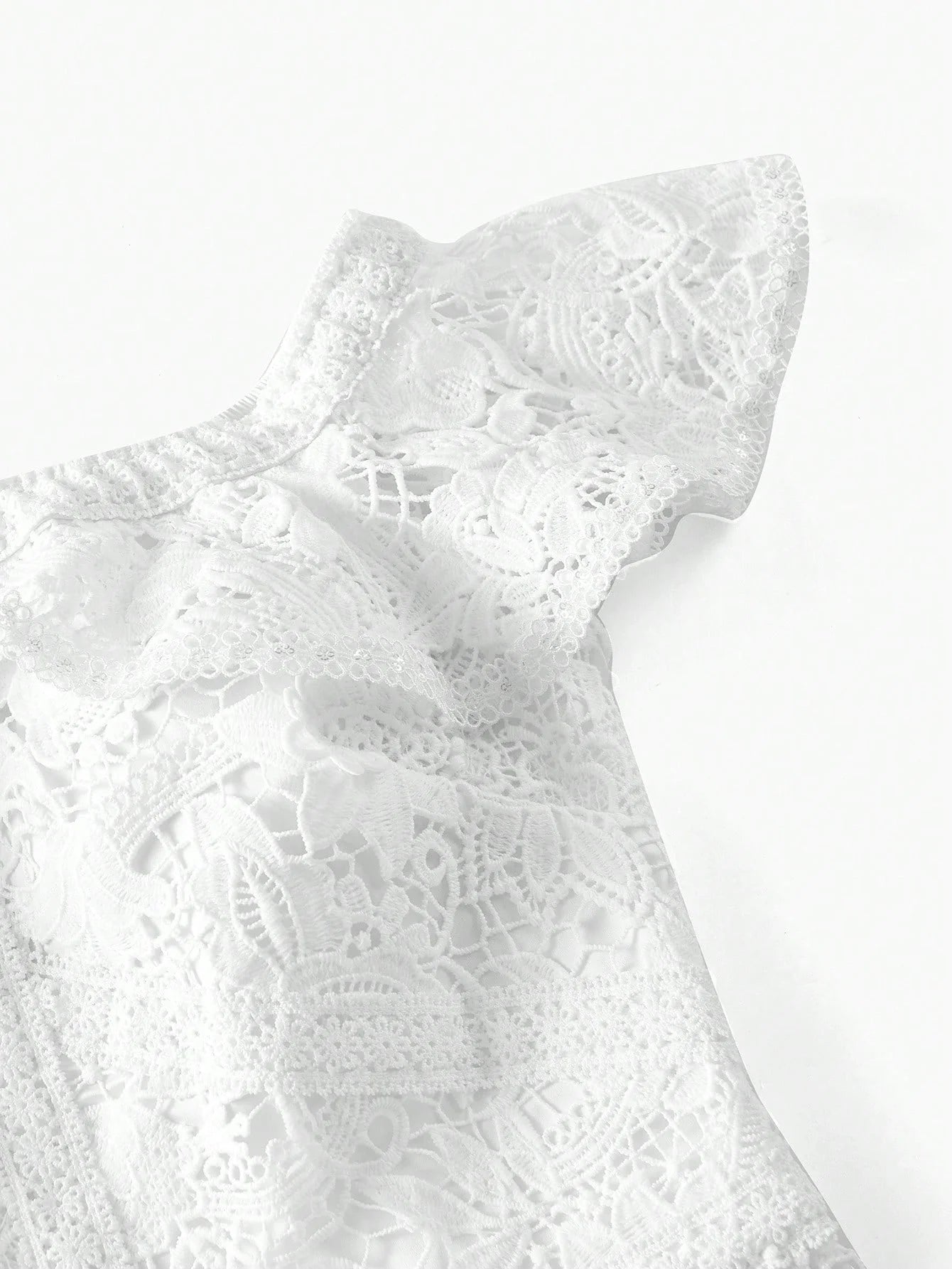 PREMIUM GUIOURE LACE OFF SHOULDER RUFFLE ROMPER