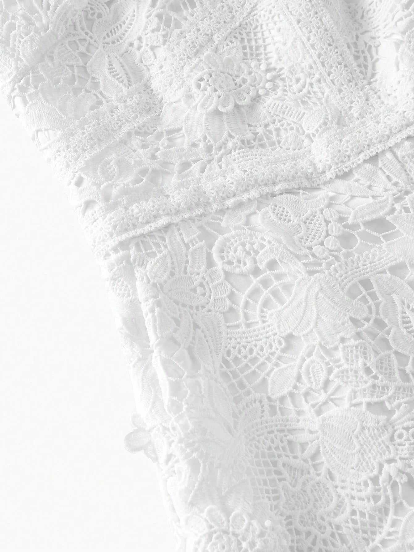 PREMIUM GUIOURE LACE OFF SHOULDER RUFFLE ROMPER