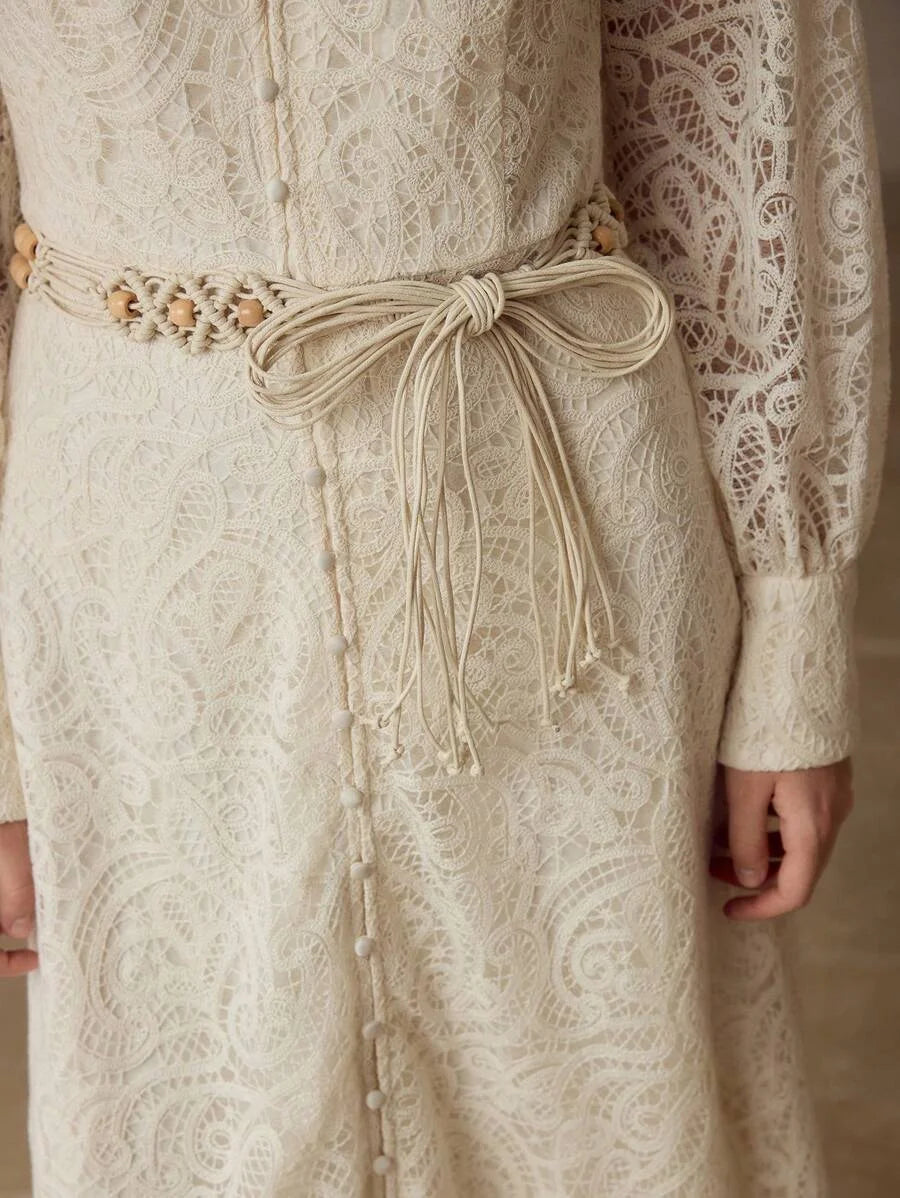 PREMIUM GUIPURE LACE BELTED DRESS