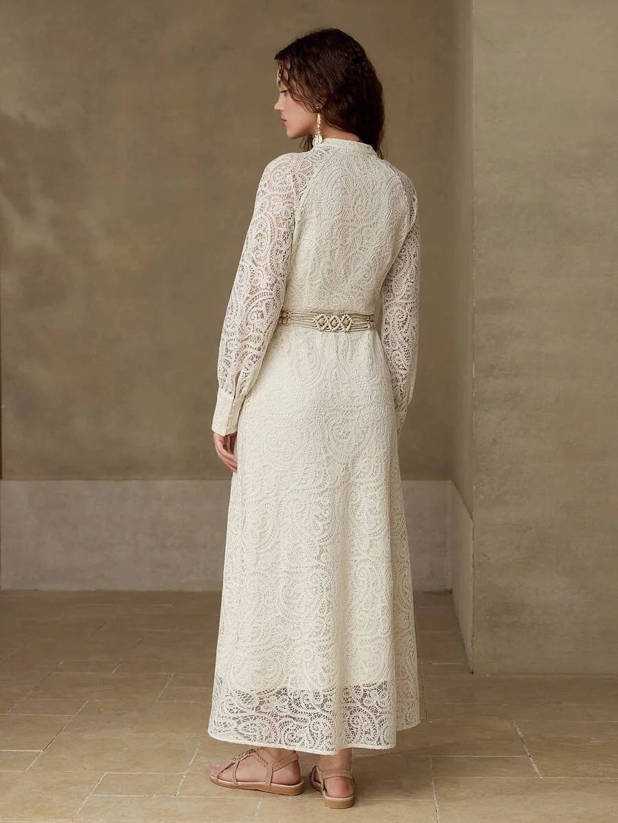 PREMIUM GUIPURE LACE BELTED DRESS