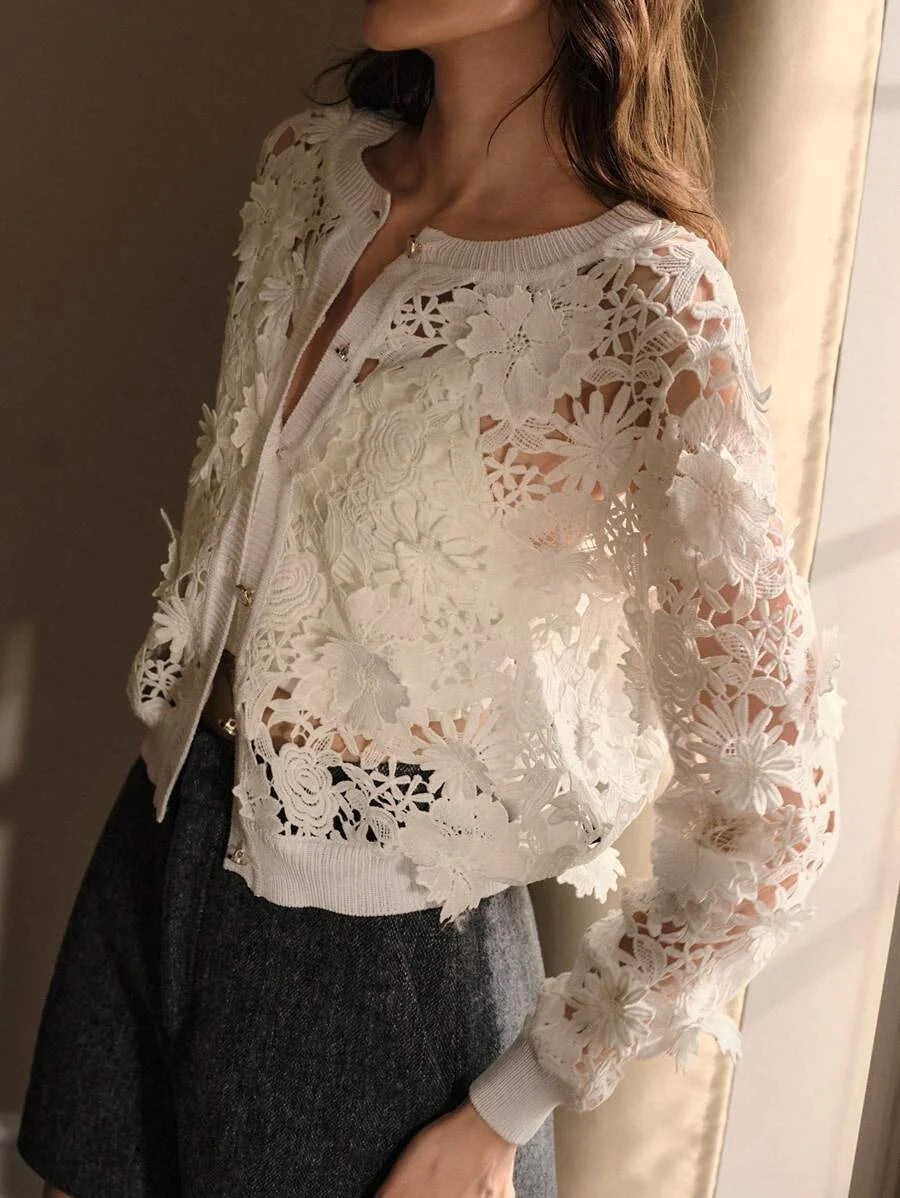 PREMIUM GUIPURE LACE BUTTON UP CARDIGAN