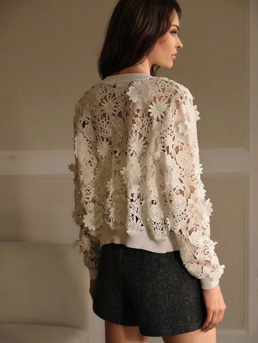 PREMIUM GUIPURE LACE BUTTON UP CARDIGAN