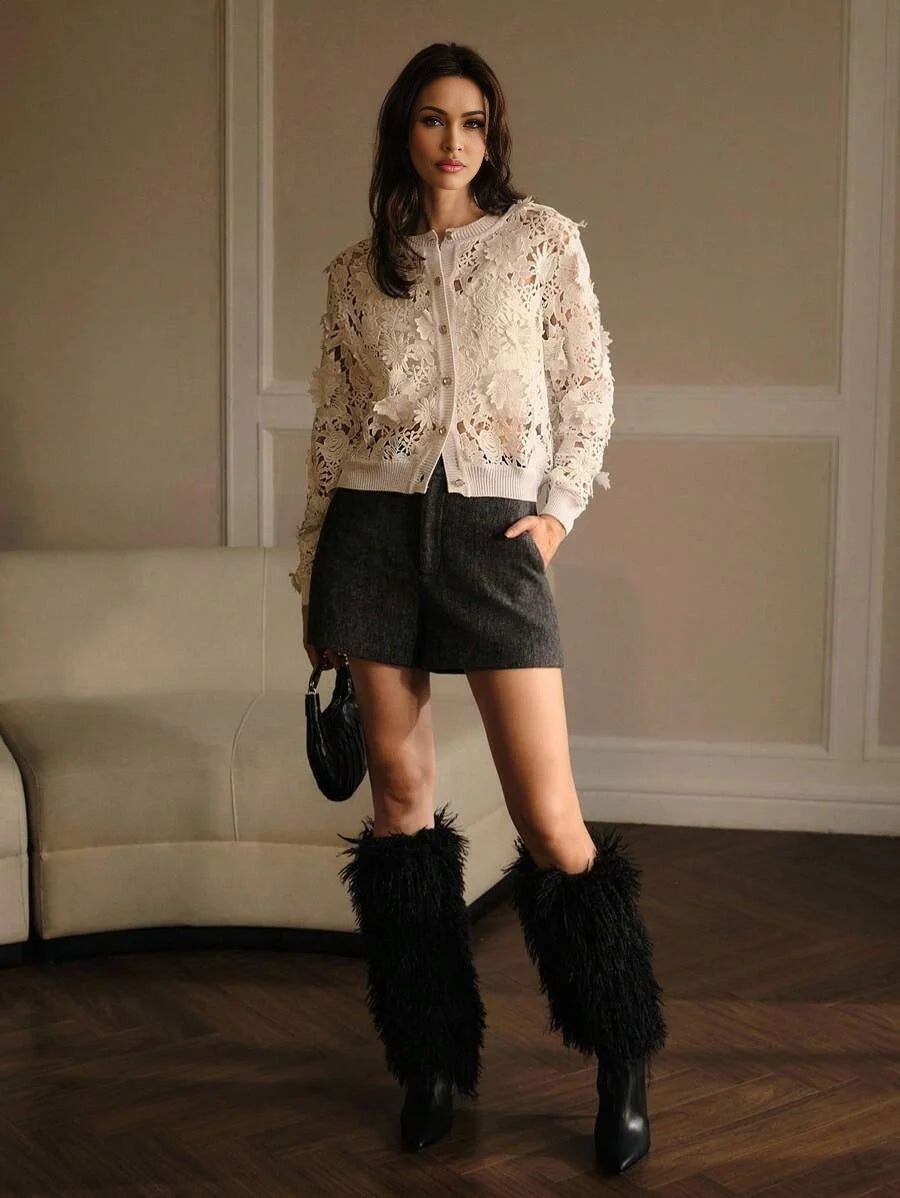 PREMIUM GUIPURE LACE BUTTON UP CARDIGAN