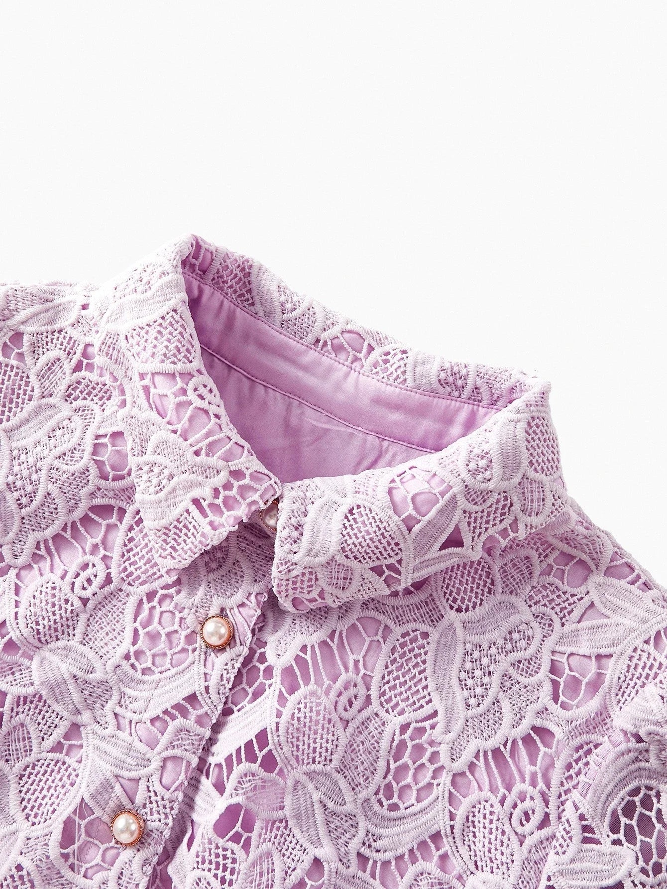 PREMIUM GUIPURE LACE OVERLAY PUFF SLEEVE BELTED SHORT SHIRT DRESS