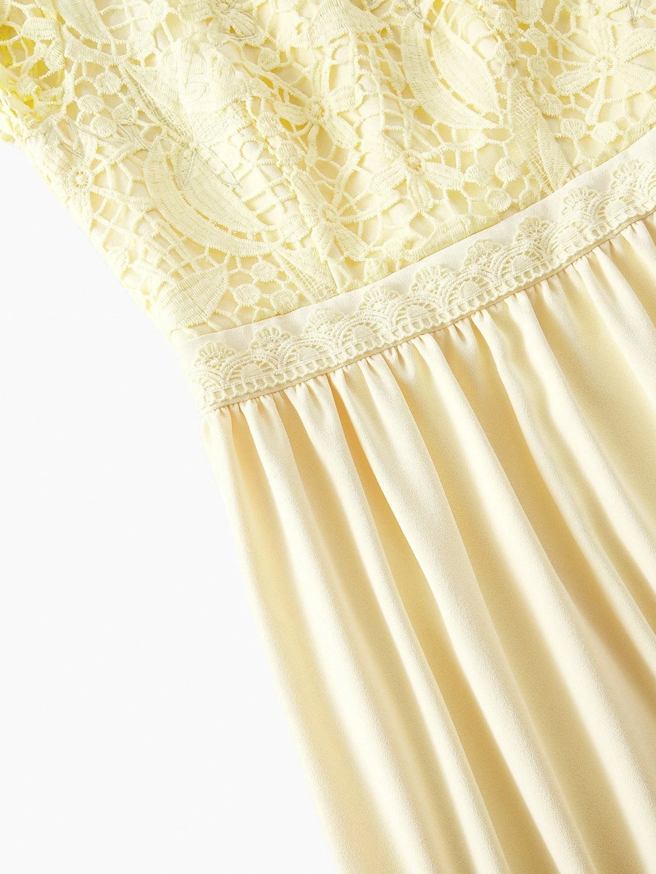 PREMIUM GUIPURE LACE PANEL ZIPPER BACK FLARE HEM DRESS