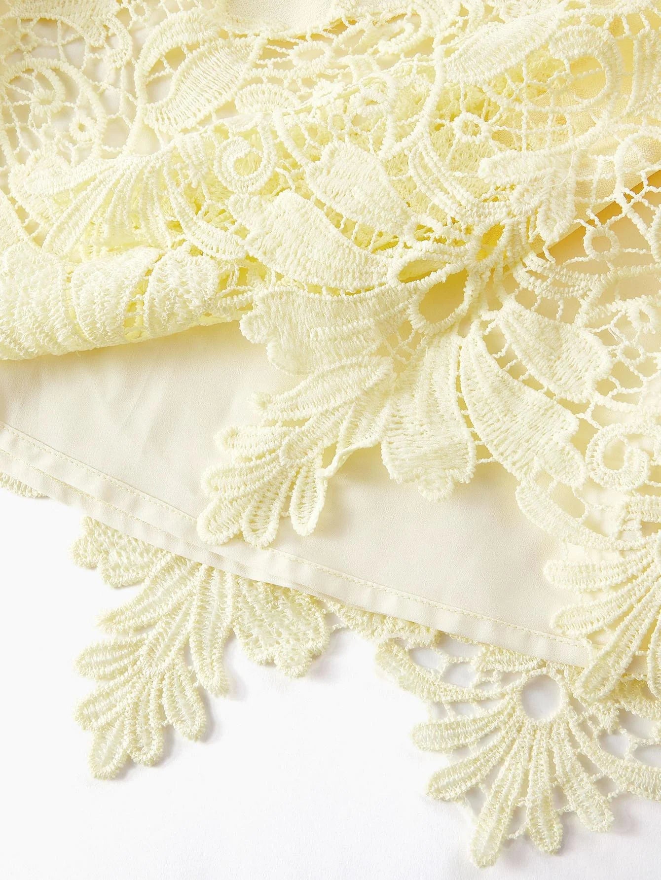 PREMIUM GUIPURE LACE PANEL ZIPPER BACK FLARE HEM DRESS