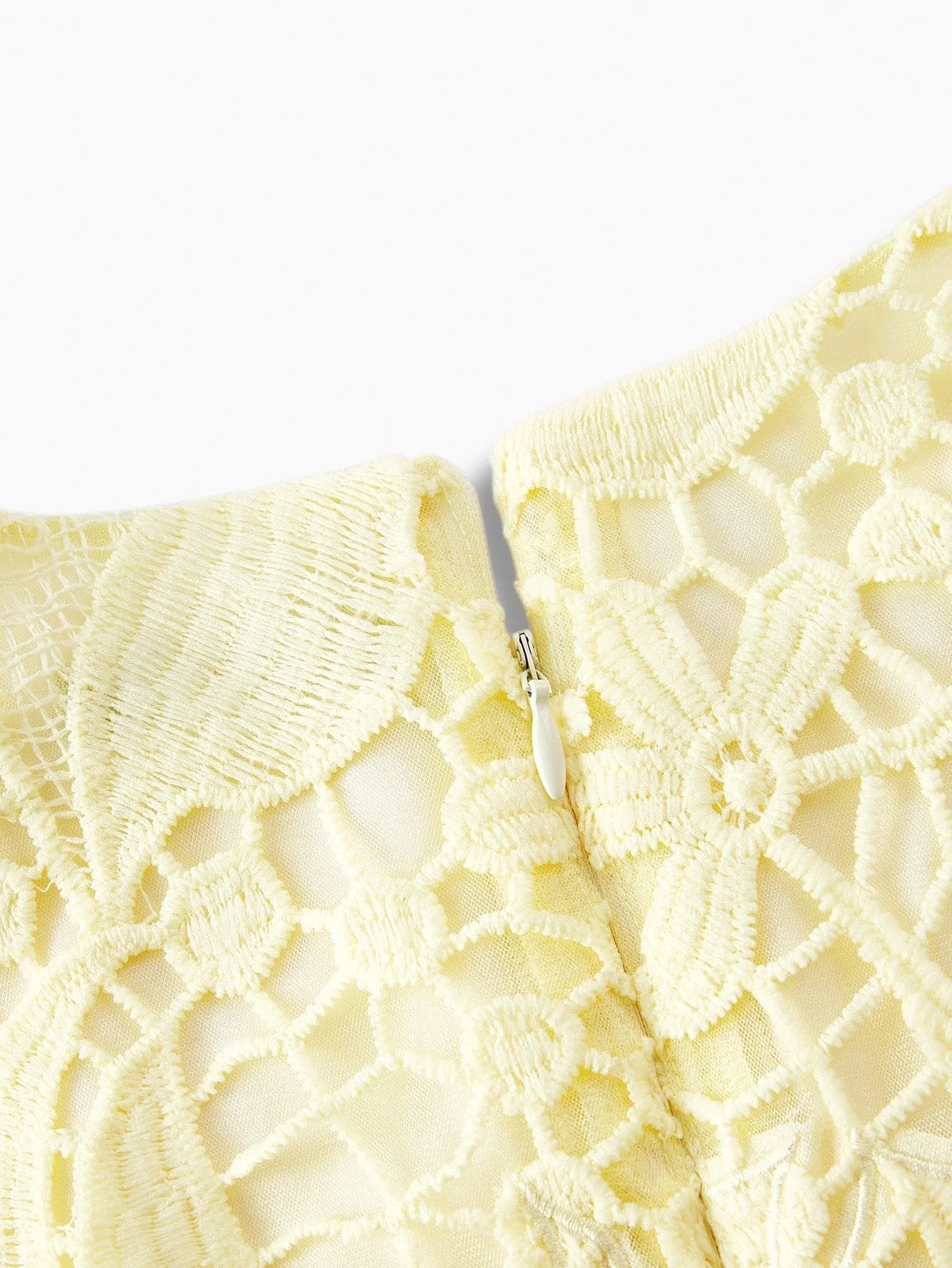 PREMIUM GUIPURE LACE PANEL ZIPPER BACK FLARE HEM DRESS