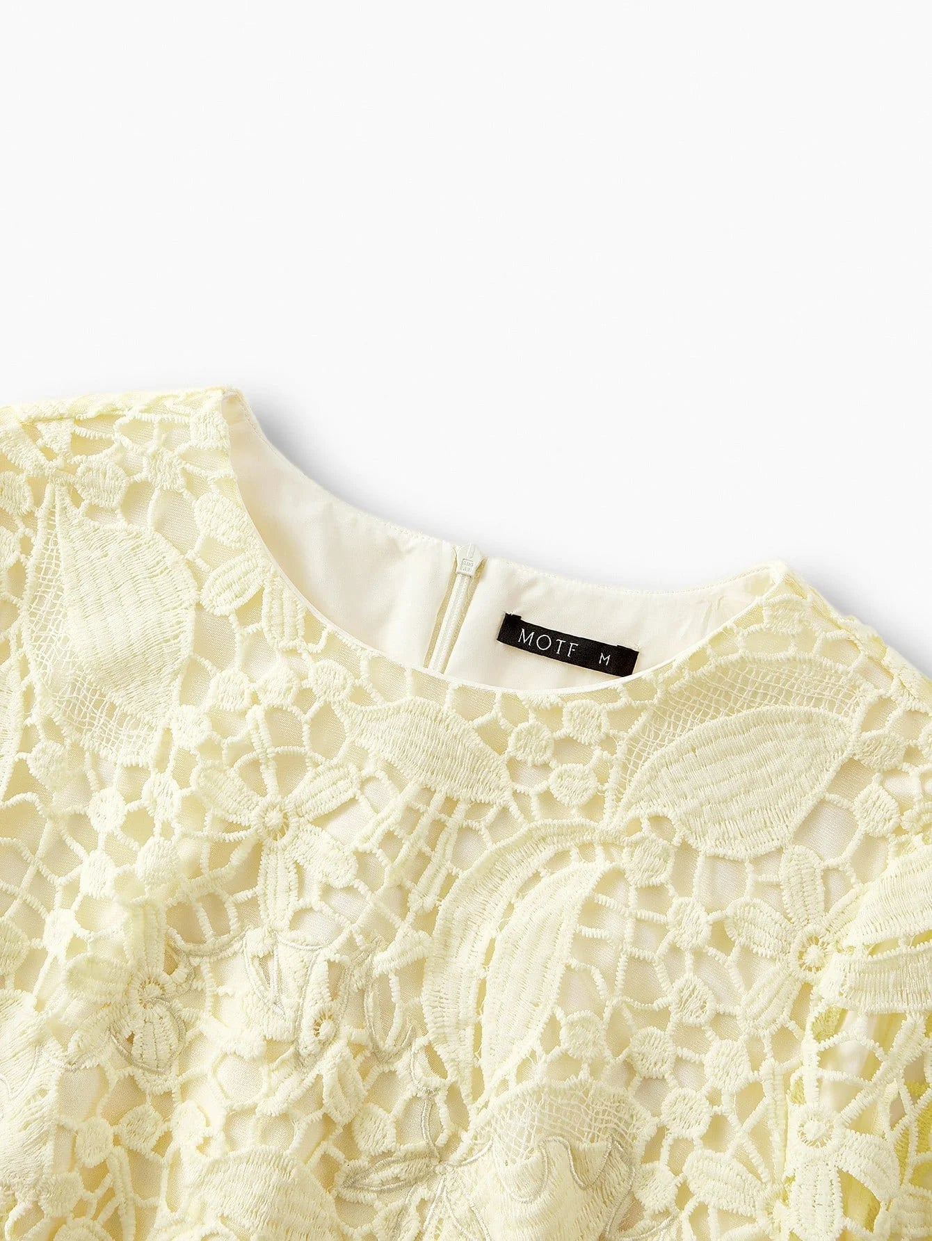 PREMIUM GUIPURE LACE PANEL ZIPPER BACK FLARE HEM DRESS