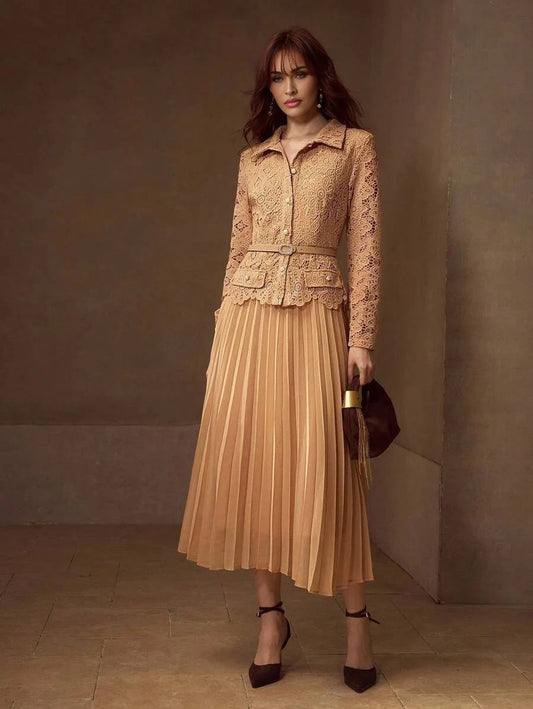 PREMIUM GUIPURE LACE PLEATED DRESS