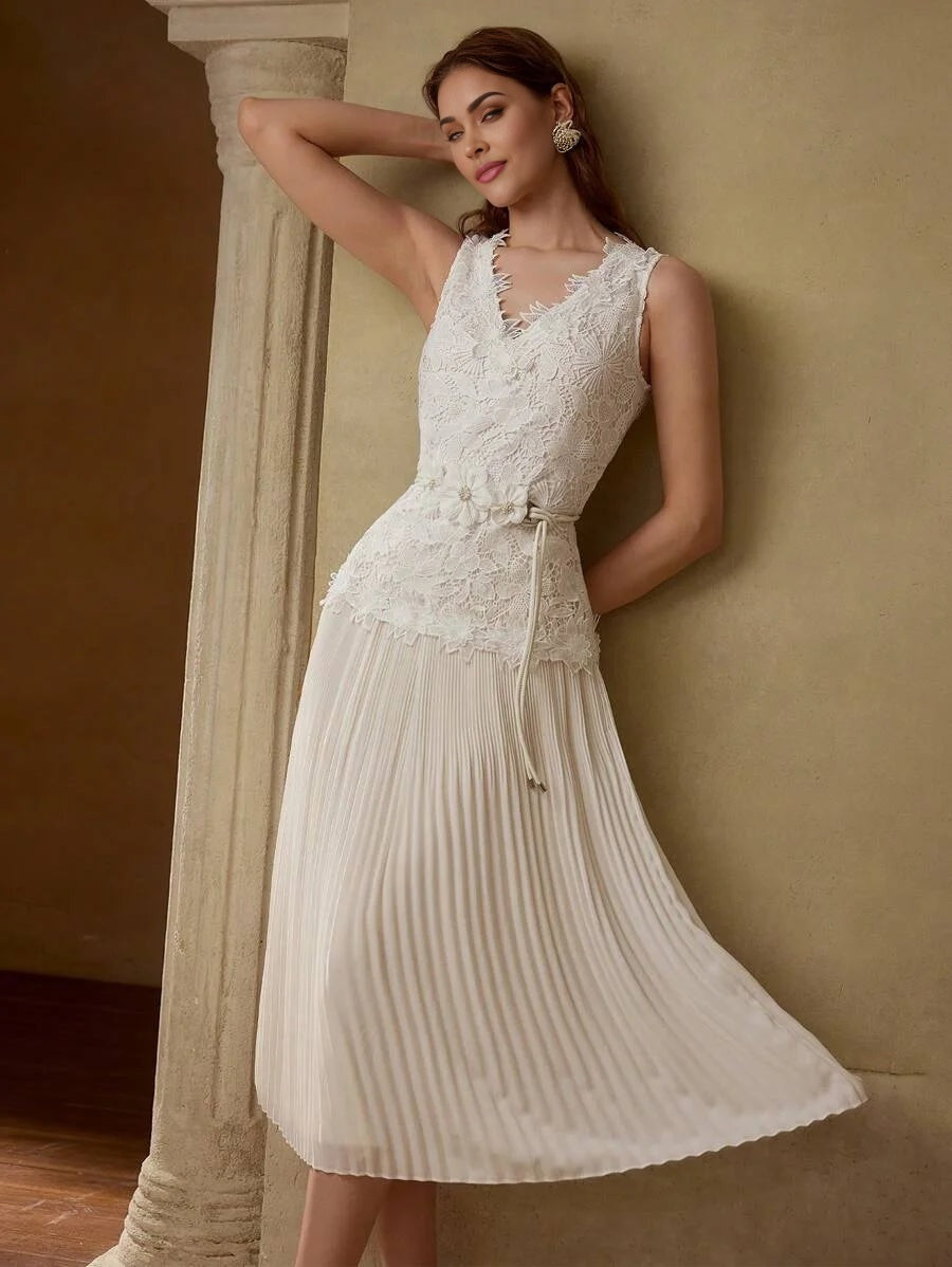 PREMIUM GUIPURE LACE PLEATED DRESS
