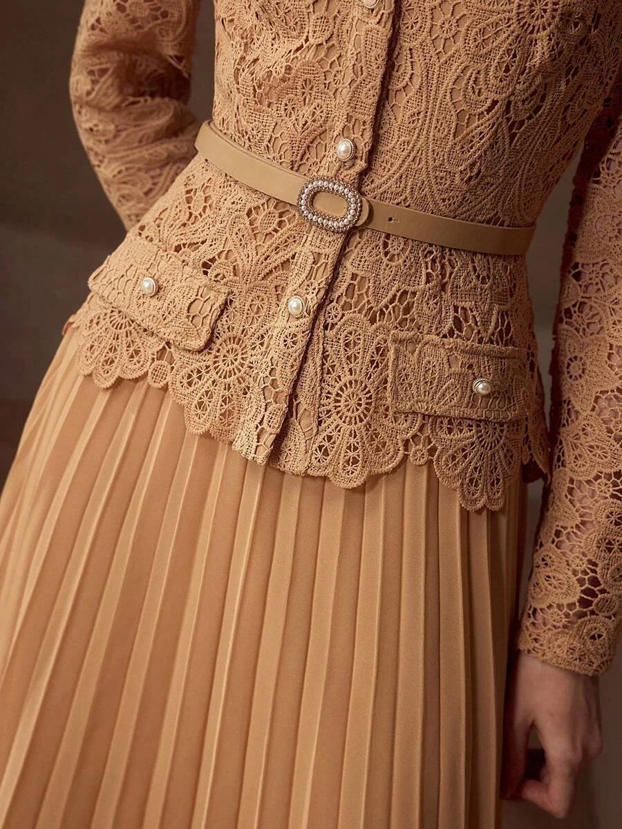 PREMIUM GUIPURE LACE PLEATED DRESS