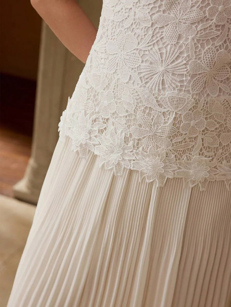 PREMIUM GUIPURE LACE PLEATED DRESS