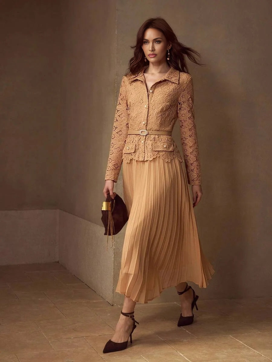 PREMIUM GUIPURE LACE PLEATED DRESS