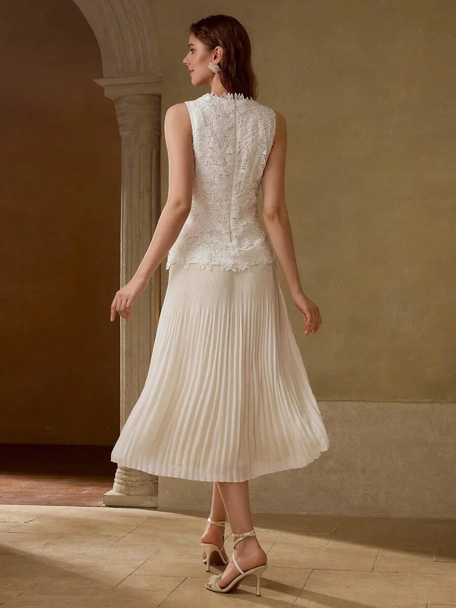 PREMIUM GUIPURE LACE PLEATED DRESS