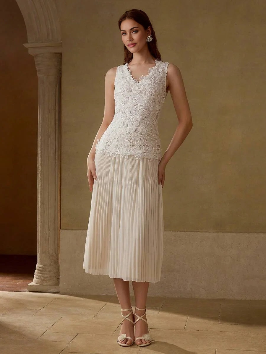 PREMIUM GUIPURE LACE PLEATED DRESS