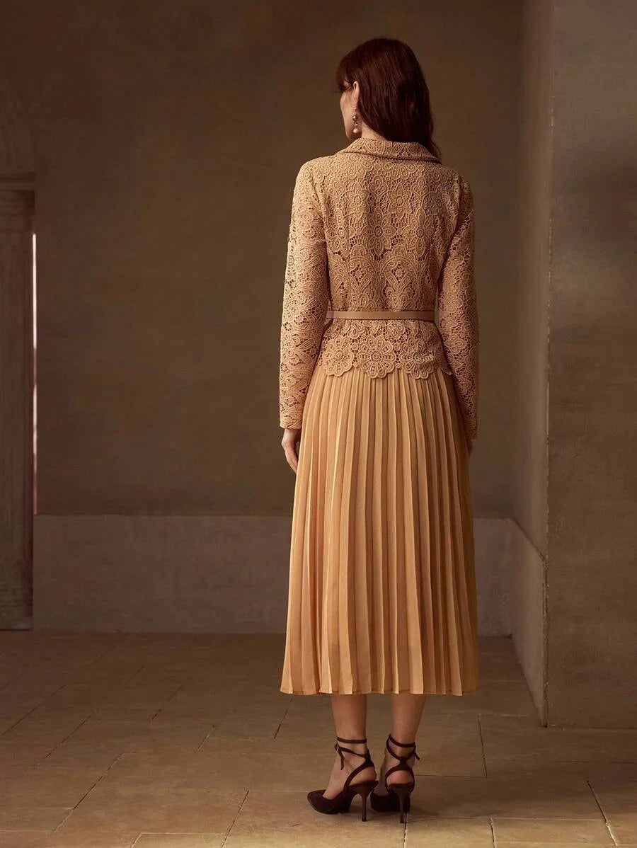 PREMIUM GUIPURE LACE PLEATED DRESS