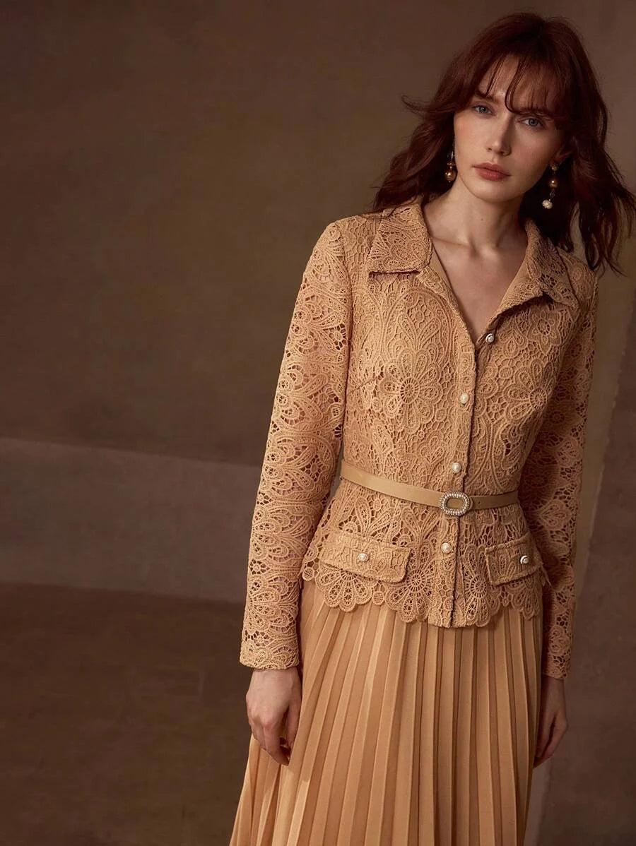 PREMIUM GUIPURE LACE PLEATED DRESS