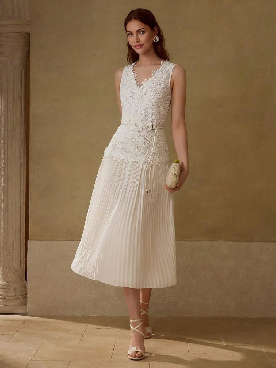 PREMIUM GUIPURE LACE PLEATED DRESS