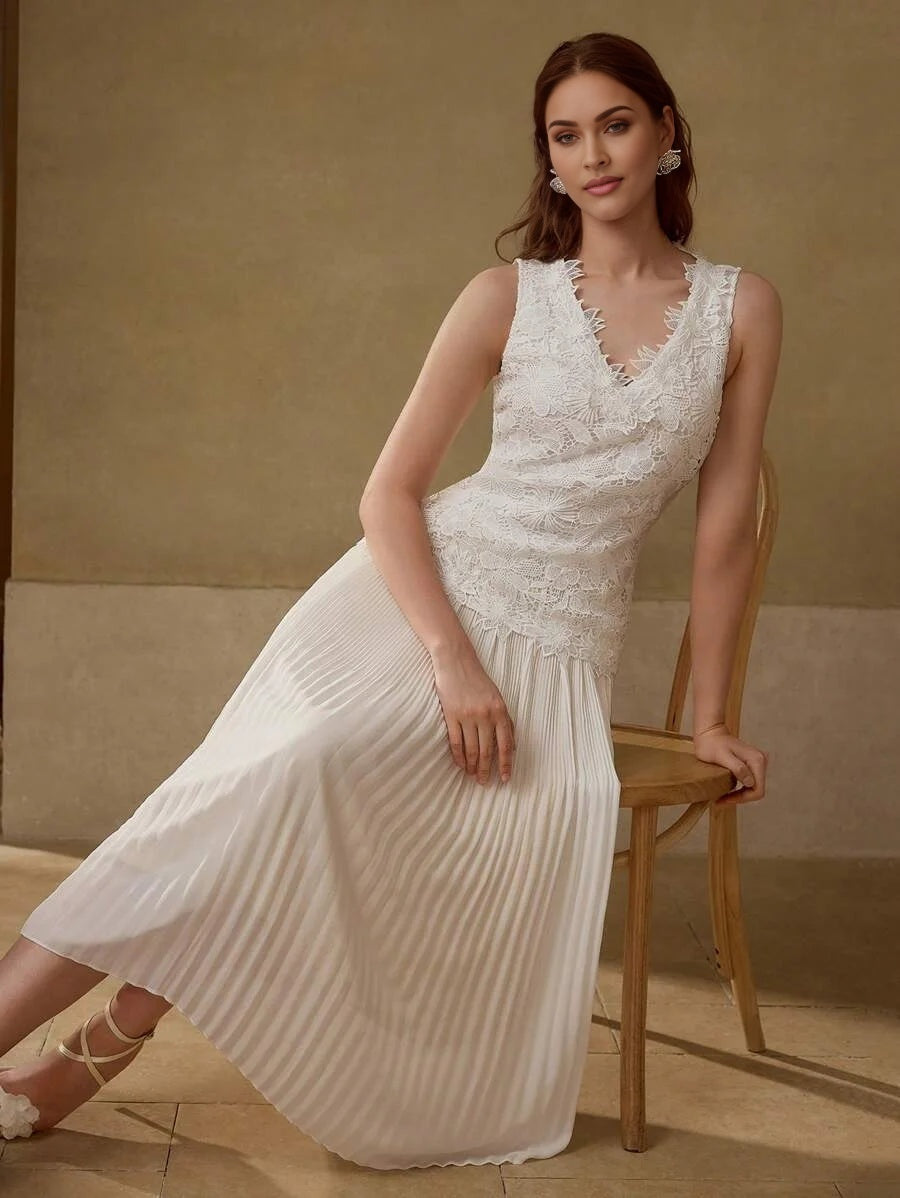 PREMIUM GUIPURE LACE PLEATED DRESS