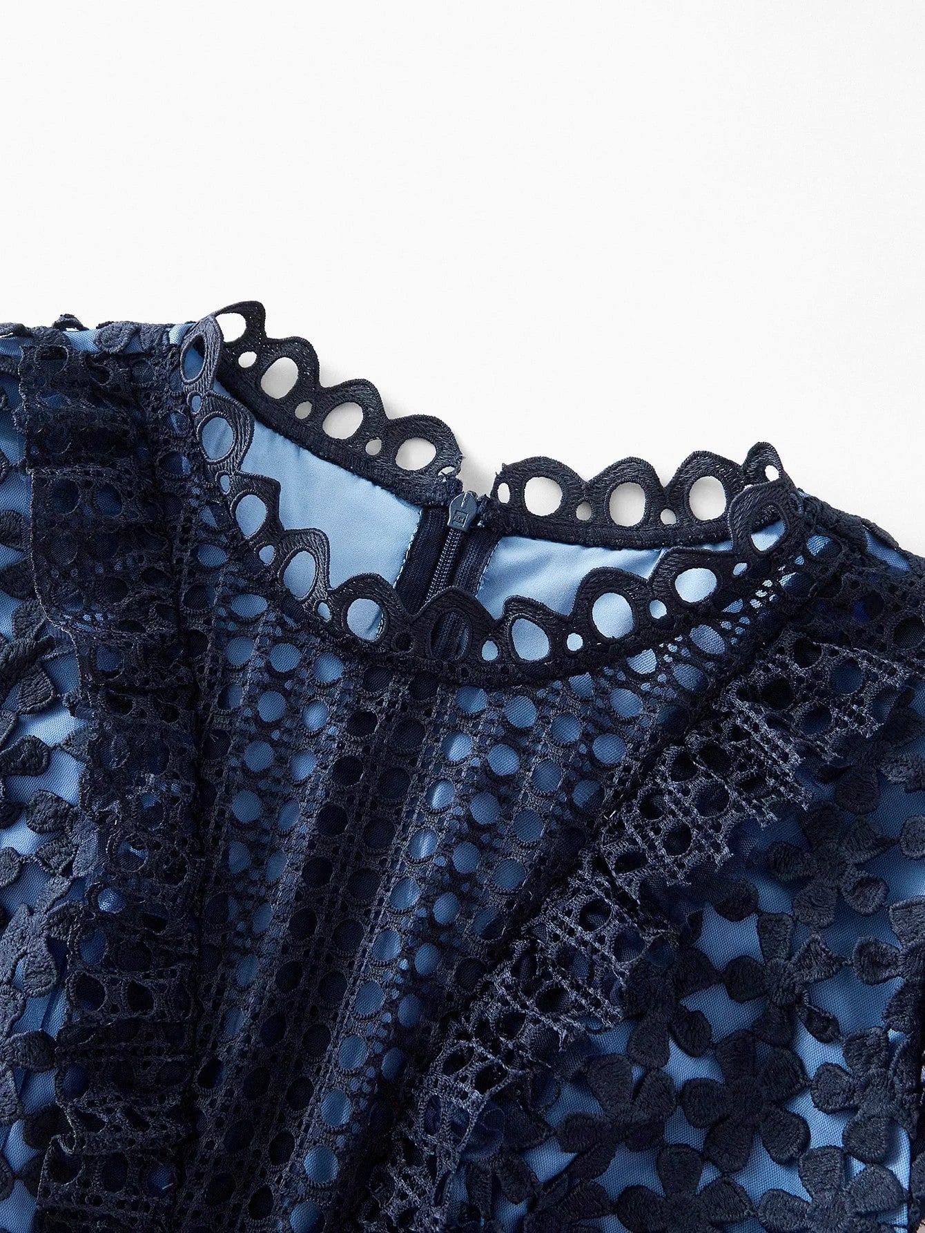 PREMIUM GUIPURE LACE RUFFLE HEM MIDI DRESS