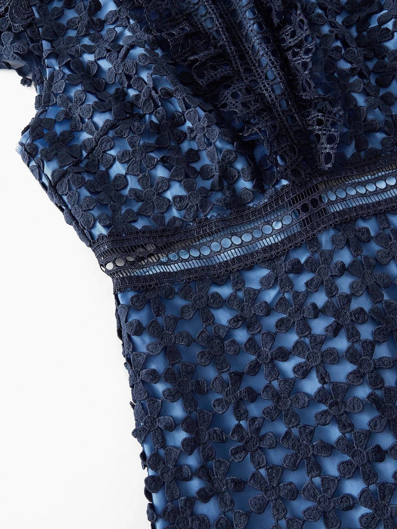 PREMIUM GUIPURE LACE RUFFLE HEM MIDI DRESS